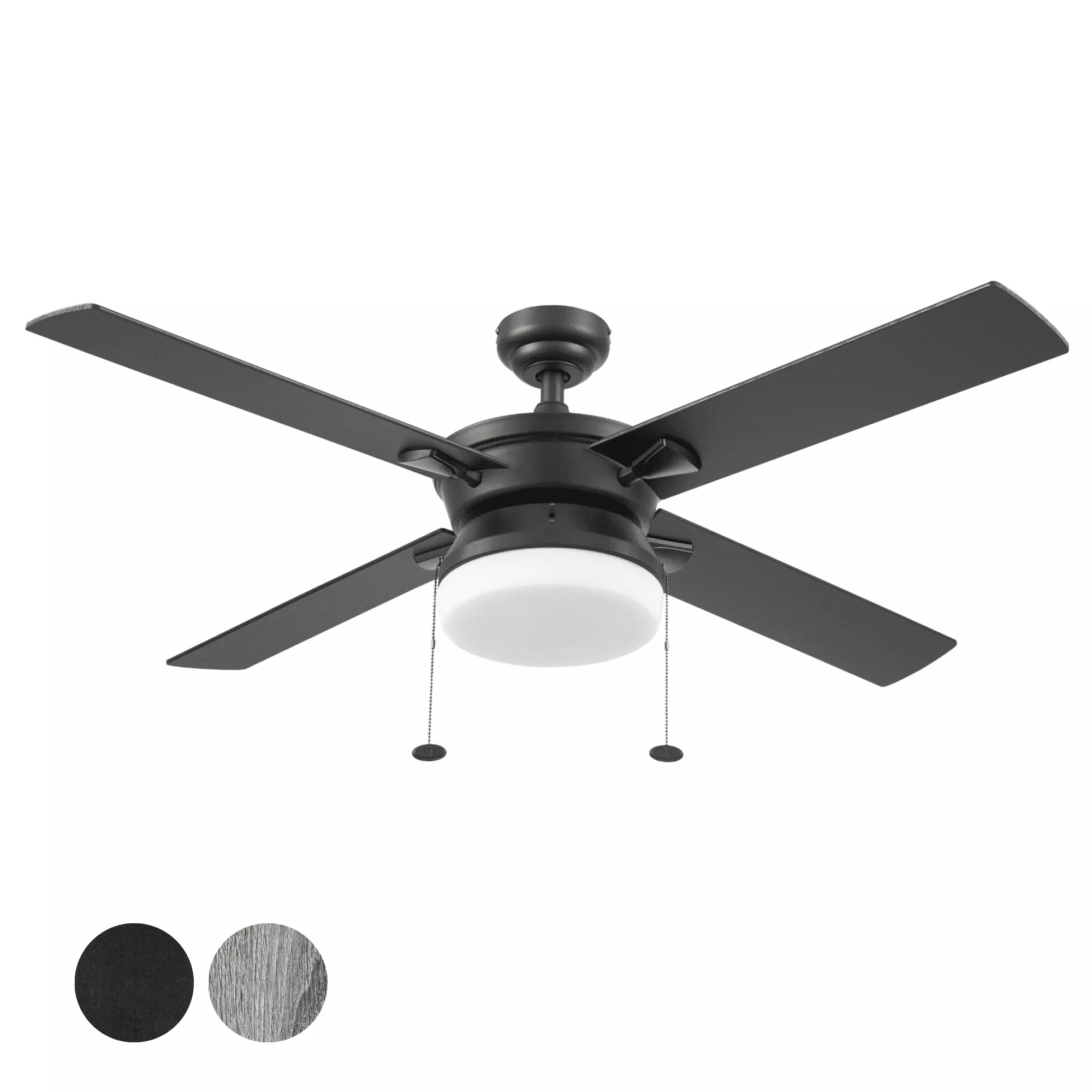 Better Homes & Gardens Blair 52 Black Modern Indoor Ceiling Fan with Light. 4 Blades. Pull Chains & Reverse Airflow