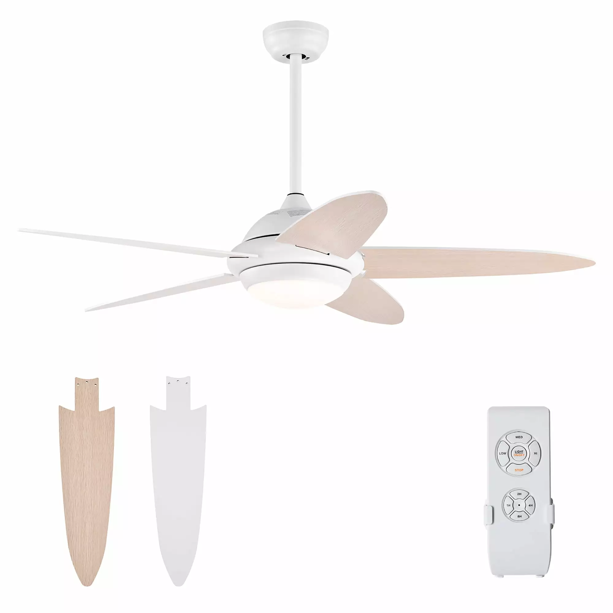 Costway 52'' Ceiling Fan with LED Lights & Remote Control 1/2/4/8H Timer & 3 Fan Speeds